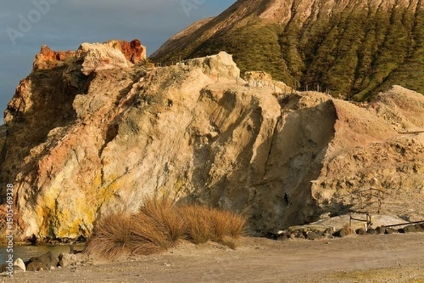 Obraz View of volcanic formations at sunset on Vulcano island. Aeolian (Lipari) islands. Italy. Europe.