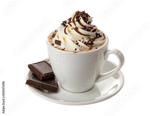 Obraz White cup of coffee with chocolate and chantilly isolated on a transparent background png drinks design 
