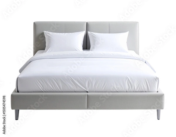 Obraz  “Minimalist Low-Profile Platform Bed with White Bedding, PNG”.