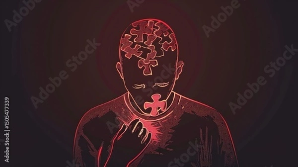 Fototapeta Abstract portrait reflecting emotional shutdown and mental block
