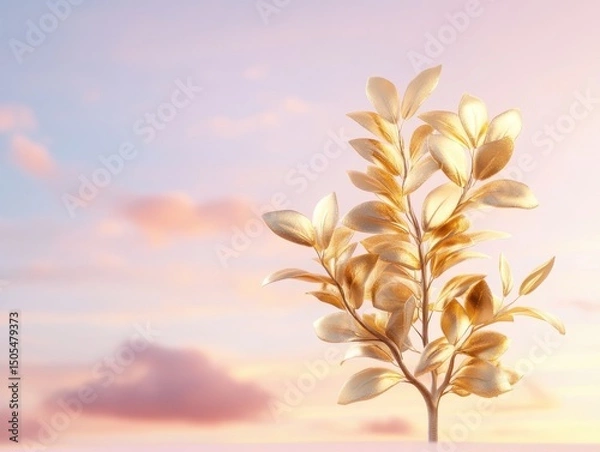 Obraz Golden money tree against serene sunset sky