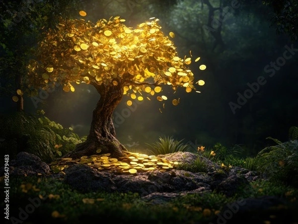 Obraz Enchanted money tree in a mystical forest setting