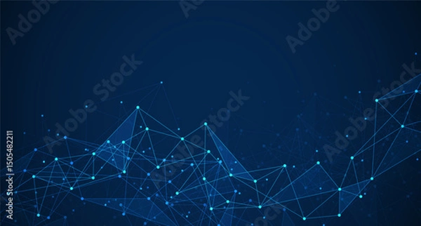 Fototapeta Geometric connected background. Connecting dots and lines. Global network connection. Banner template for technology.