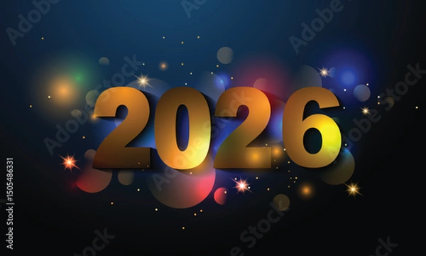 Fototapeta Happy New 2026 Year poster template with bokeh an light effects.