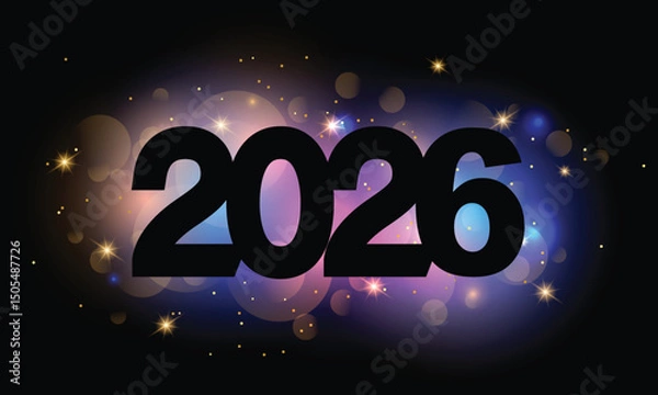 Fototapeta Happy New 2026 Year poster template with bokeh an light effects.