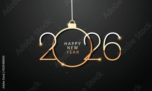 Fototapeta 2026 Happy New Year Background Design. Greeting Card, Banner, Poster. Vector Illustration.