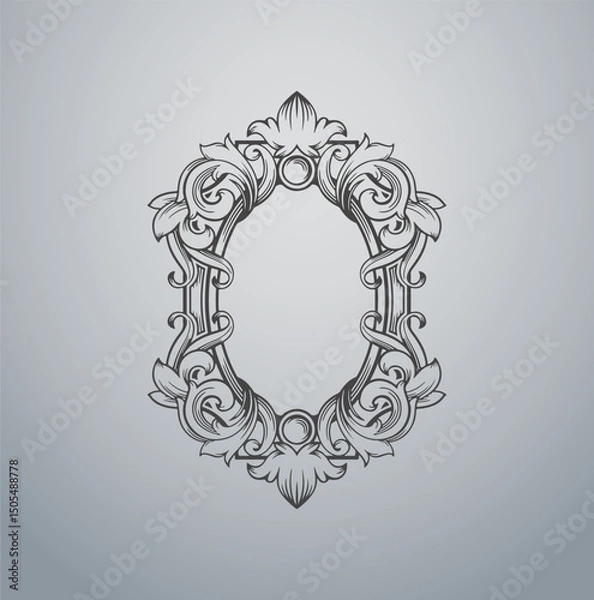 Obraz Antique Ornate Oval Frame with Floral Scrolls