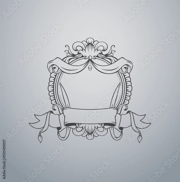 Obraz Vintage Ribbon Frame or Wreath with Ornamental Bow and Scrolls