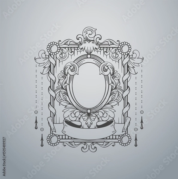 Obraz Baroque Style Square Frame with Hanging Chains and Oval Center