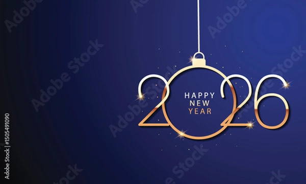 Fototapeta 2026 Happy New Year Background Design. Greeting Card, Banner, Poster. Vector Illustration.
