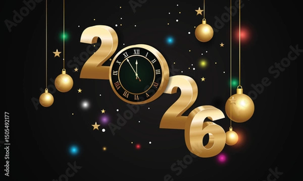 Fototapeta 2026 Happy New Year Background Design. Greeting Card, Banner, Poster. Vector Illustration.
