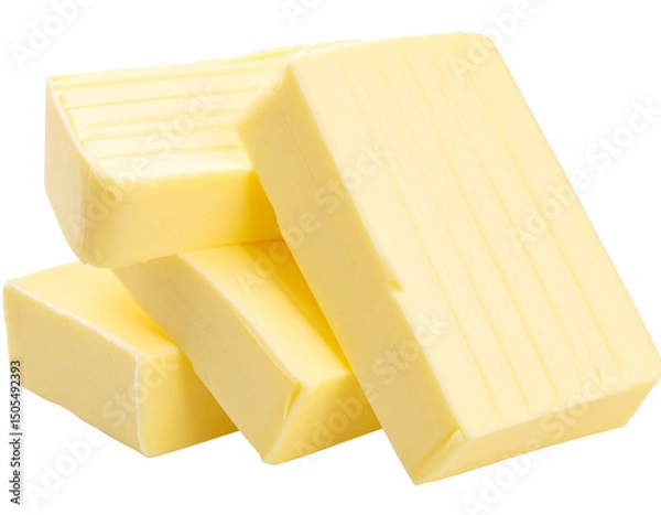 Fototapeta  “Three Even Slices from Butter Stick, Arranged in a Fan Shape, PNG”.
