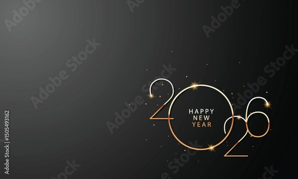Fototapeta 2026 Happy New Year Background Design. Greeting Card, Banner, Poster. Vector Illustration.