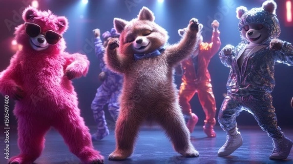 Obraz Vibrant dancing animals in colorful costumes for party event