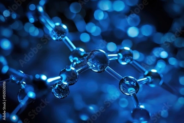 Obraz Glowing blue molecules in abstract background. Scientific and innovation concept.  
