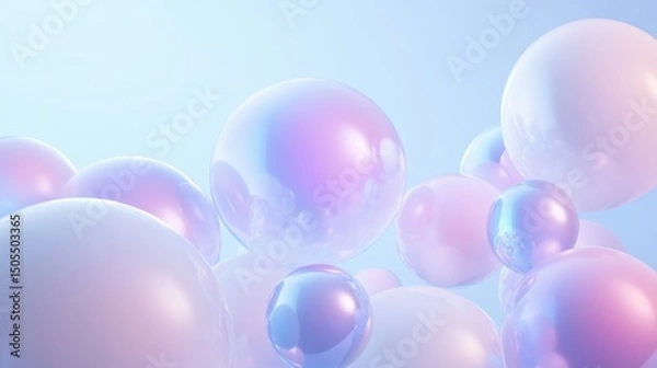 Fototapeta Iridescent floating spheres on pastel background