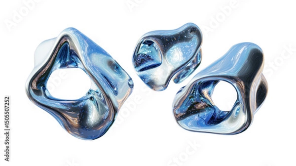 Obraz Three pieces of glass art are displayed on a white background