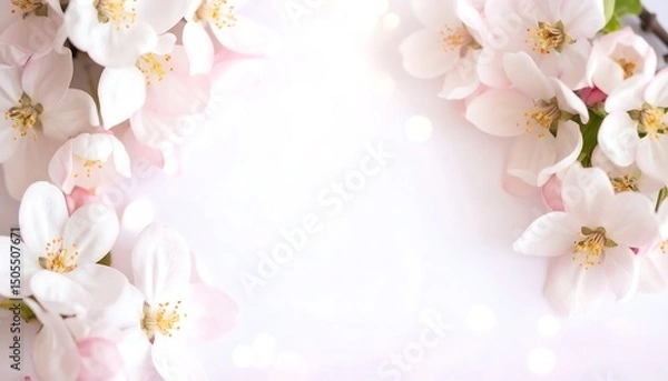 Fototapeta Spring blossom frame with soft background.