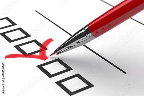 Obraz Red pen marking a checkbox on a survey