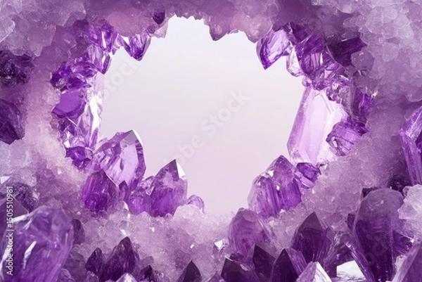 Fototapeta Amethyst crystal geode isolated on white background, close up view