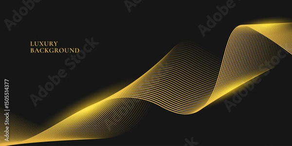 Fototapeta Abstract luxury with shining gold lines waves on black background. Futuristic background of flowing gold lines for banner, poster, cover, brochure, flyer, website