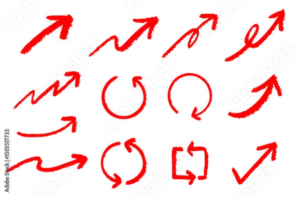 Obraz シンプルな手書きの矢印セット 筆　赤　ベクター