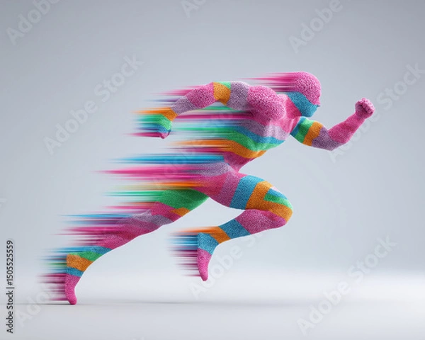 Fototapeta Colorful abstract runner with motion blur effect, dynamic energy, and vibrant stripes in futuristic style, expressing speed and power