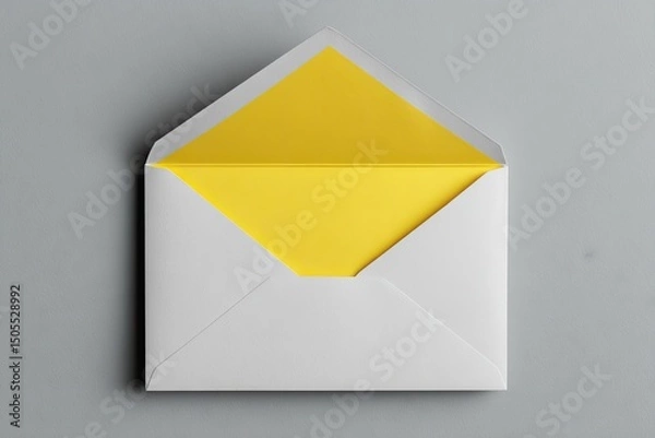 Fototapeta Open white envelope with a vibrant yellow liner