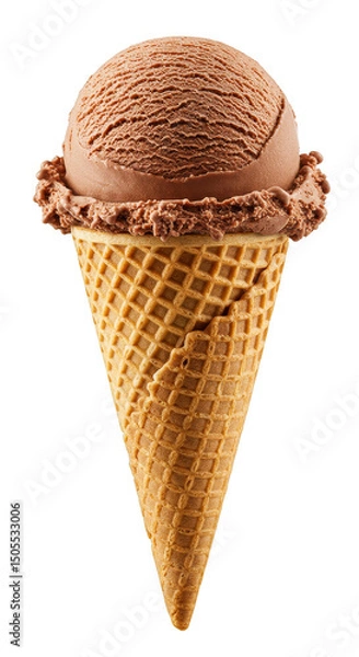 Fototapeta Chocolate Ice Cream Scoop In A Wafer Cone Isolated On Transparent Background