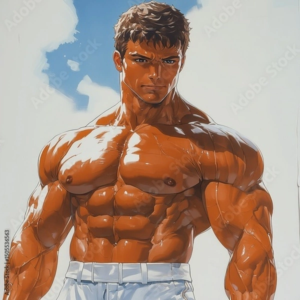 Obraz Bodybuilder with biceps, concept art