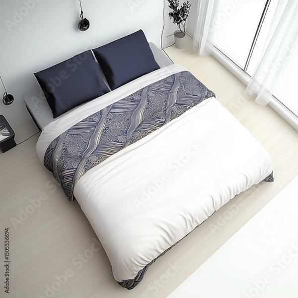 Obraz bed with bedsheets  view from top