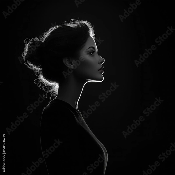 Obraz a white silhouette of a female project manager or leader with a black background 