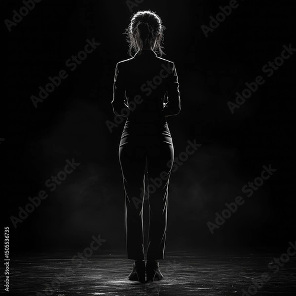 Obraz a white silhouette of a female project manager or leader with a black background 