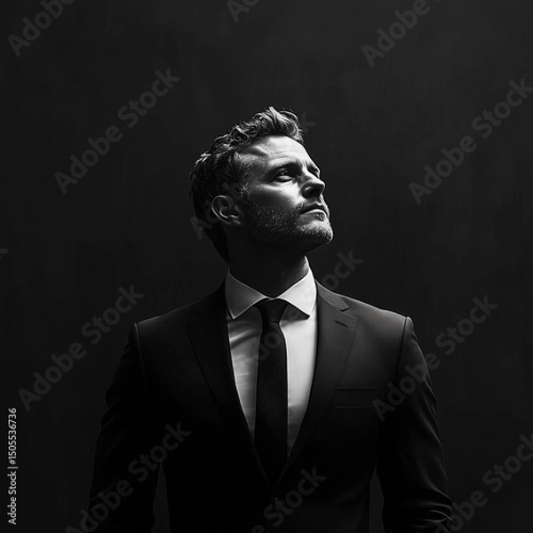 Obraz a white silhouette of a project manager or leader with a black ground 