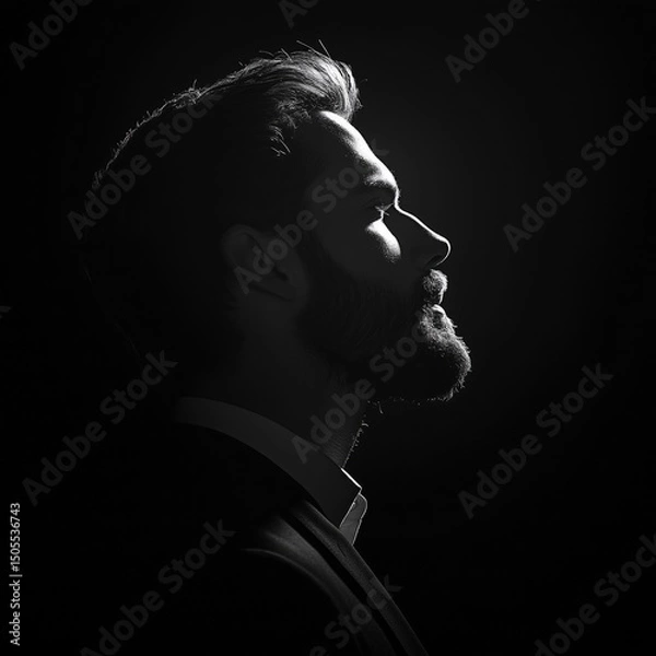 Obraz a white silhouette of a project manager or leader with a black ground 