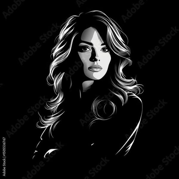 Obraz a white silhouette of a female project manager or leader with a black background 