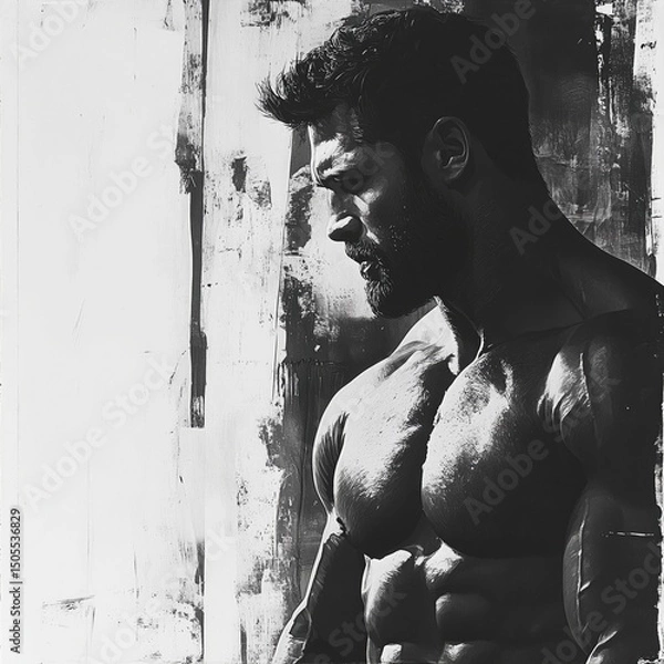 Obraz silhouette 2d black and white abstract art of Mr. Olympia 