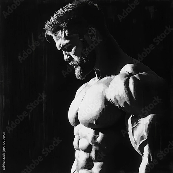Obraz silhouette 2d black and white abstract art of Mr. Olympia 