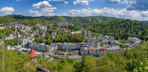 Obraz Panoramic view of Karlovy Vary (Czech Republic) from view point Vyhlídkový altán Kristýna