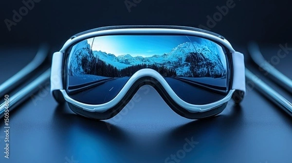 Obraz Ski goggles reflecting winter mountain landscape