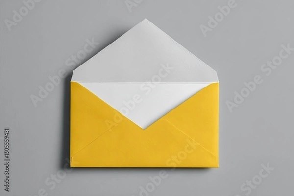 Fototapeta Open mustard yellow envelope with blank white paper inside