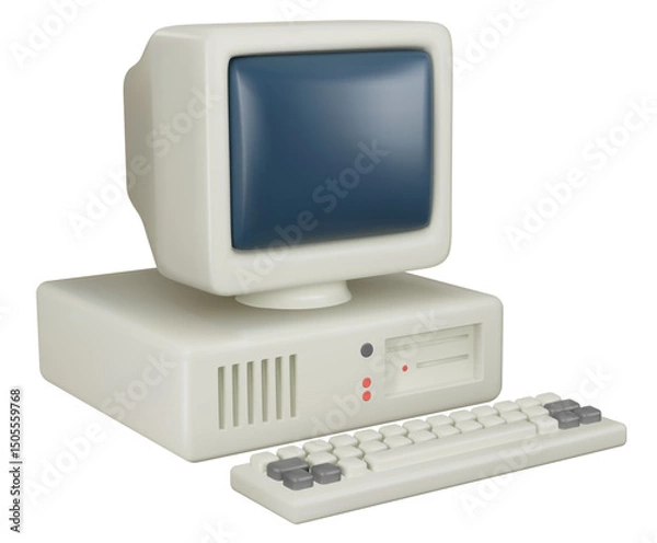 Obraz Vintage personal computer with monitor and keyboard isolated vector illustration.