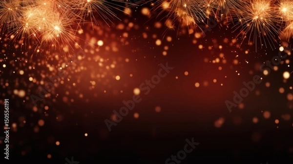 Obraz A festive, golden and red fireworks display against a dark, black background, with sparks and particles scattered throughout.
