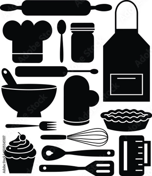 Fototapeta Vector Illustration of Various Baking and Cooking Tools for Culinary Designs