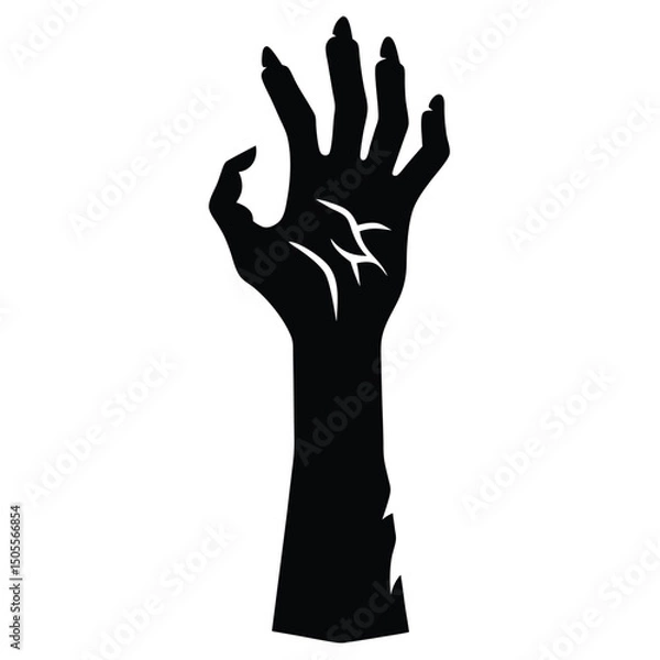 Fototapeta Silhouette of a Zombie Hand Reaching Upwards with Long Nails and Scars