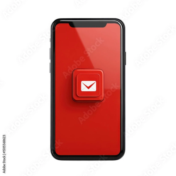 Fototapeta Red Alert Urgent email notification pops up on sleek smartphone screen on transparent background