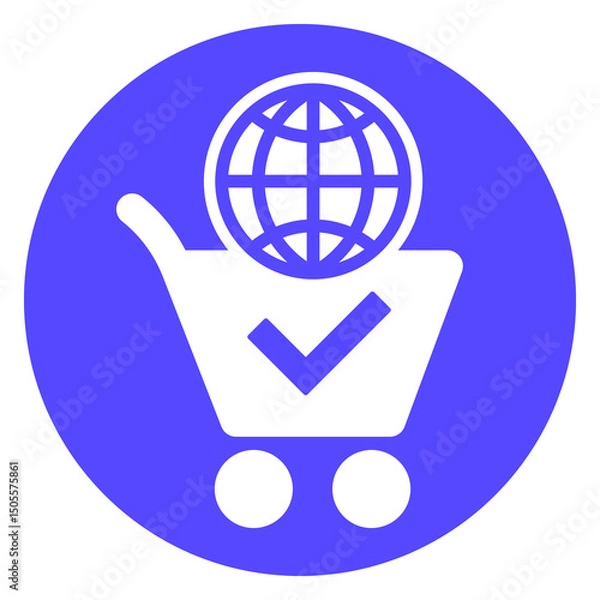 Obraz Online shopping icon with cart and globe