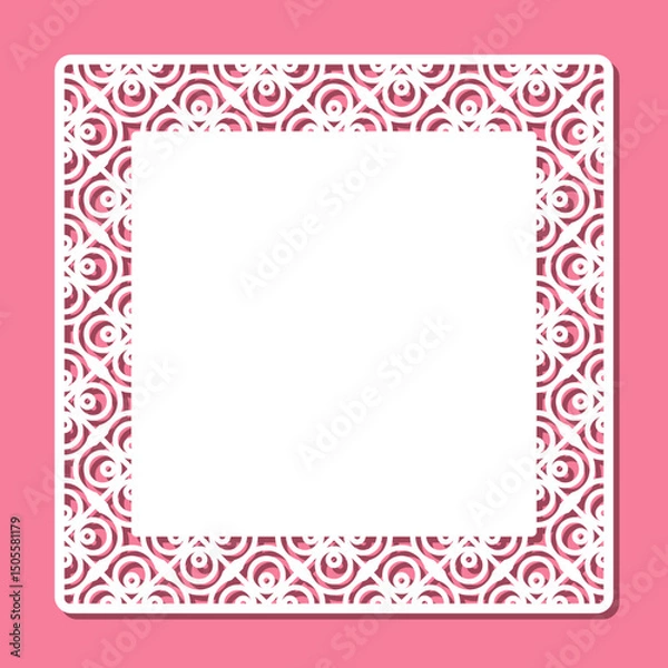 Fototapeta Form with openwork edge. Square sheet, certificate, blank for card, invitation, congratulations with abstract pattern. Copy space, empty space for text. Template for plotter laser cutting of paper.