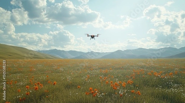 Obraz Open field landscape with drone