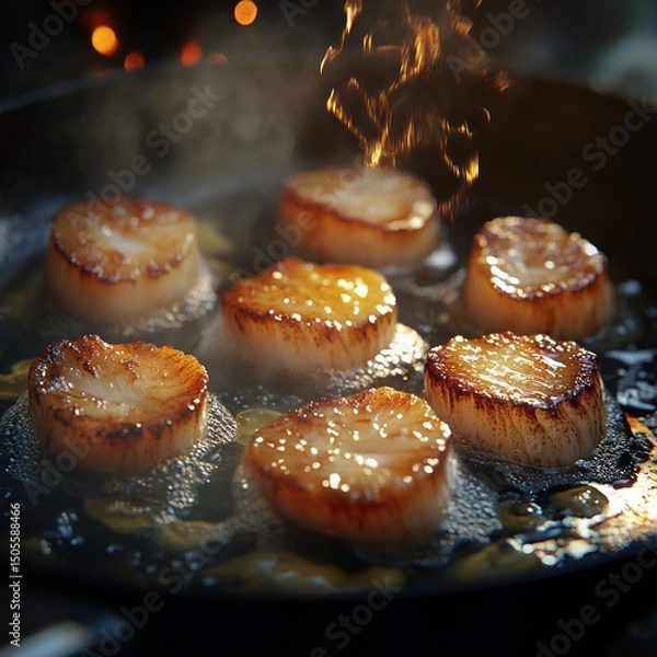 Fototapeta Pan fried scallops